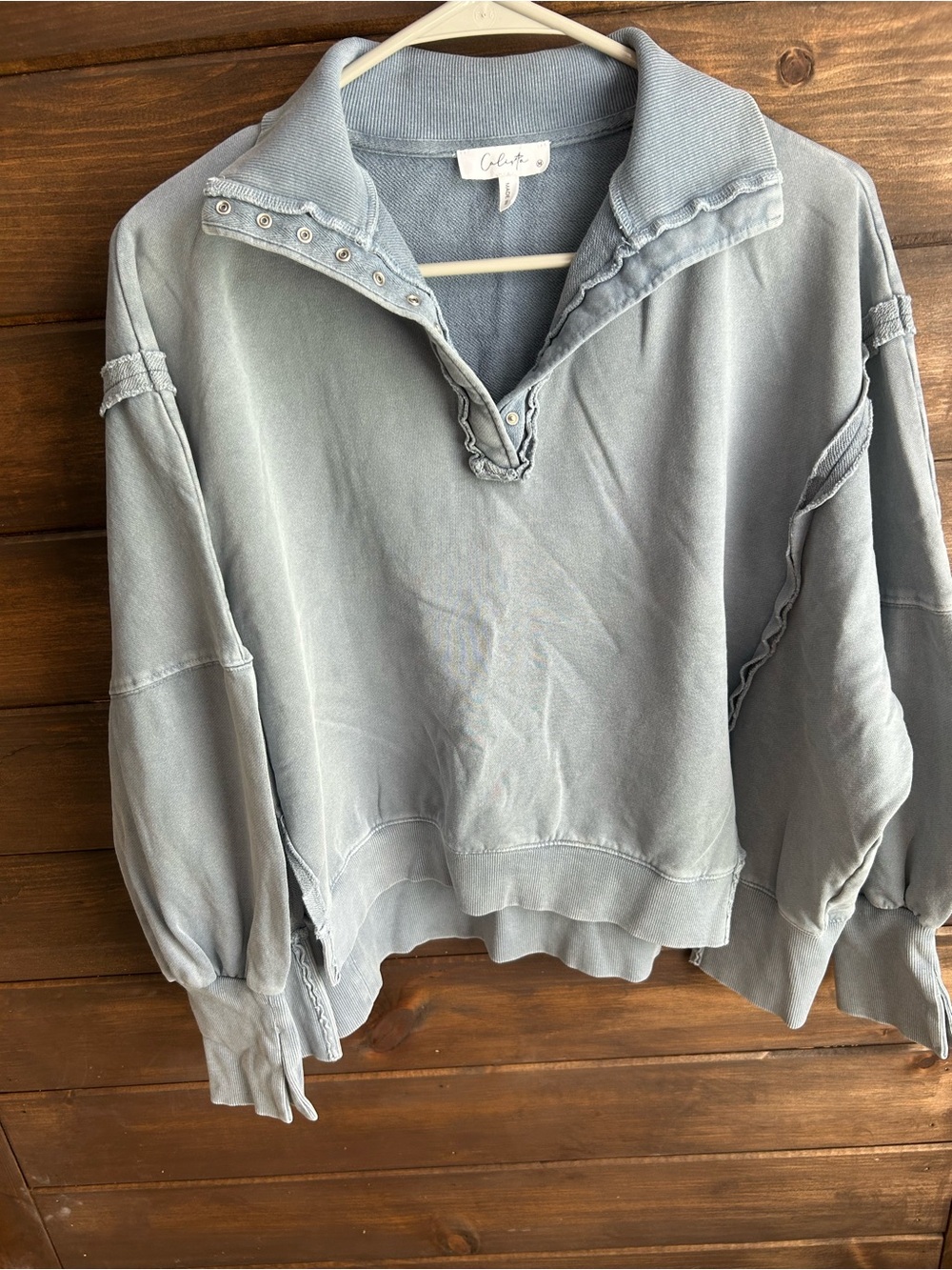 Colvita Light Blue Snap-Trim Collared Pullover Sweatshirt